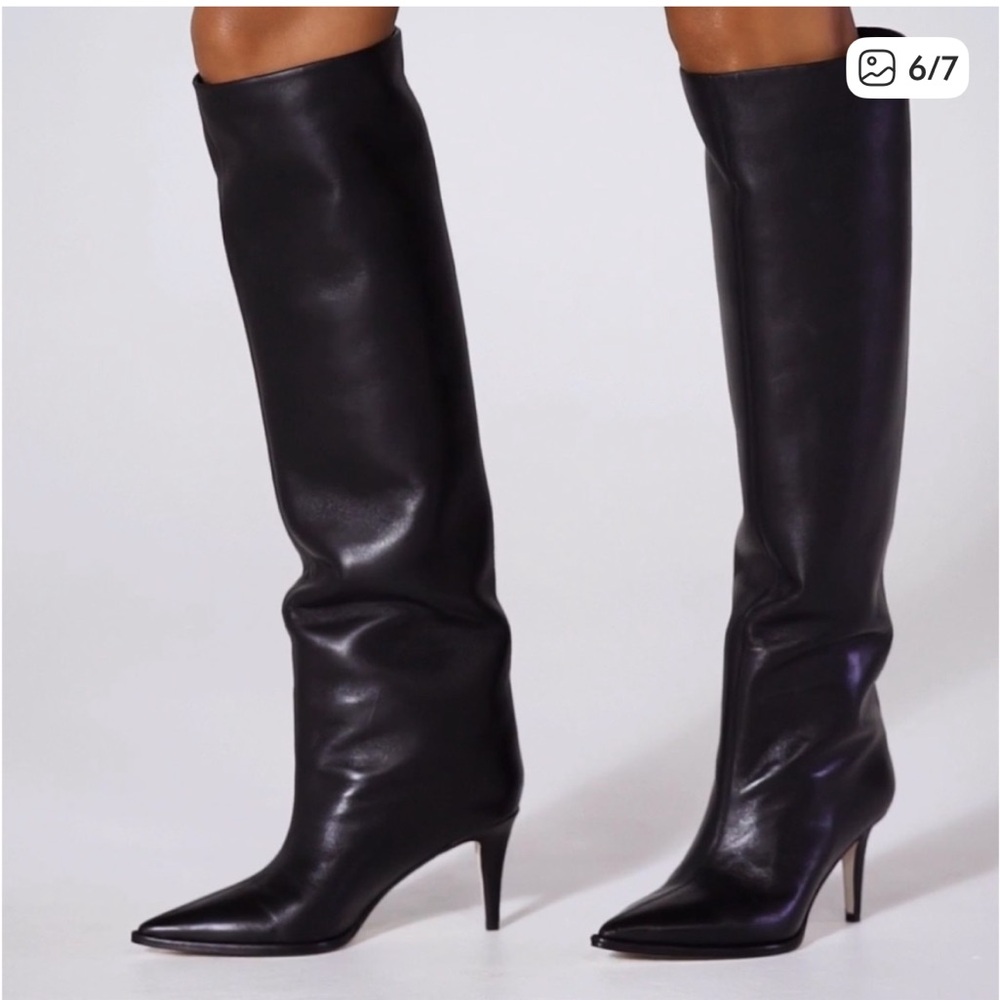Tamara Mellon Trinity Black Leather Heeled Boots - Picture 6 of 14